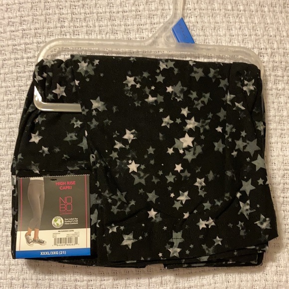 Stars High Rise Capri leggings Pant 3X black white - Picture 3 of 5